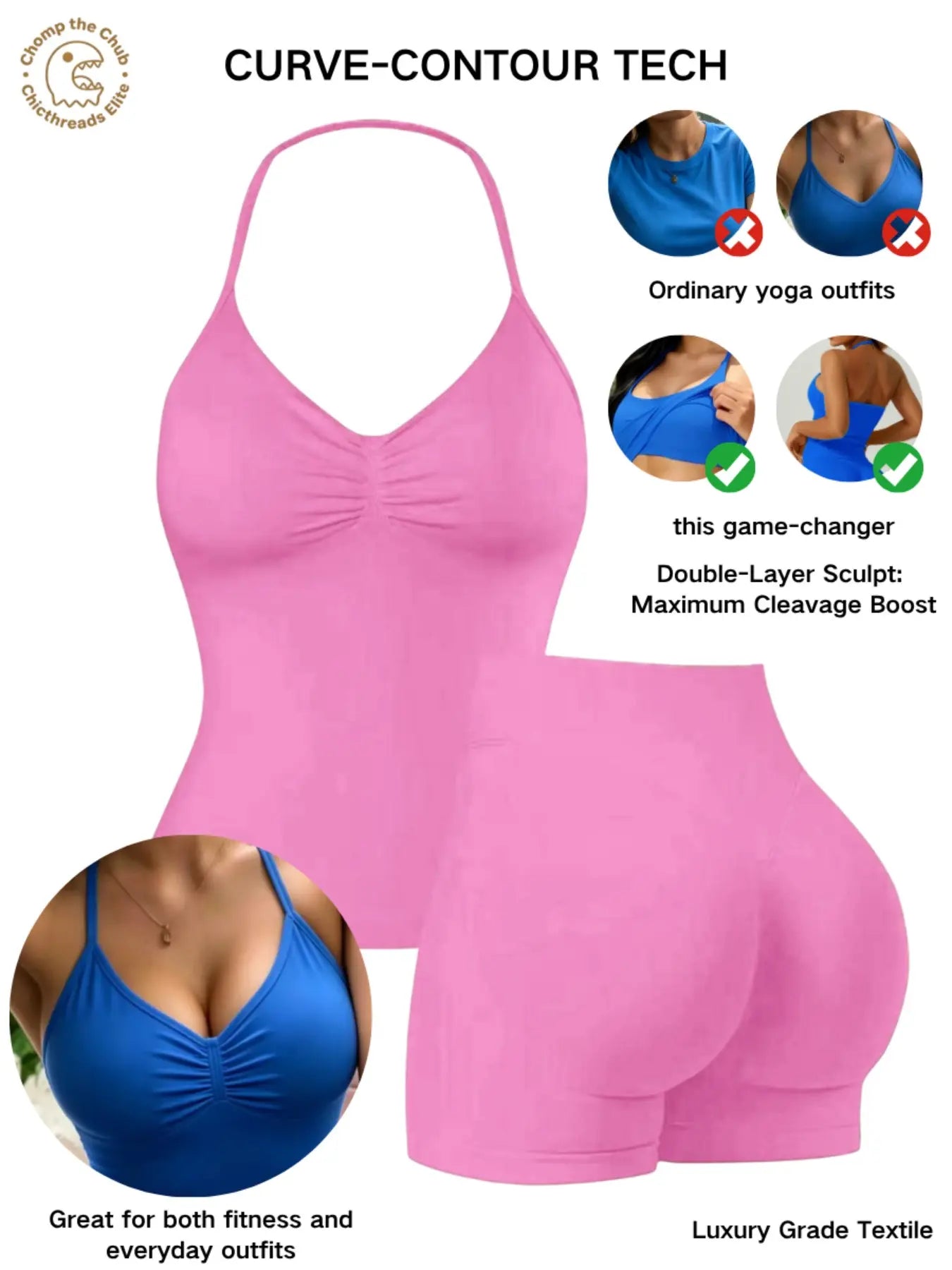 Bootie Lifting & Snatched Waist Yoga Set, Halter Ruched Top + High Waist Sculpting Shorts, Ideal for Gym, Yoga, Activewear, Gym Workout Set, High Stretch Sporty, Gym Clothes Workout