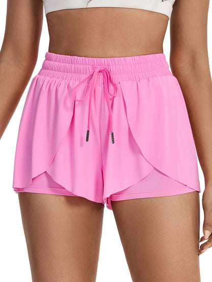 Women'S 2 in 1 Drawstring Pocket Sports Tennis Shorts, Casual Elastic Waist Sports Shorts for Workout Running Gym, Fall Clothes, Gym Shorts, Gym Clothes, Ladies Pickleball Sportswear