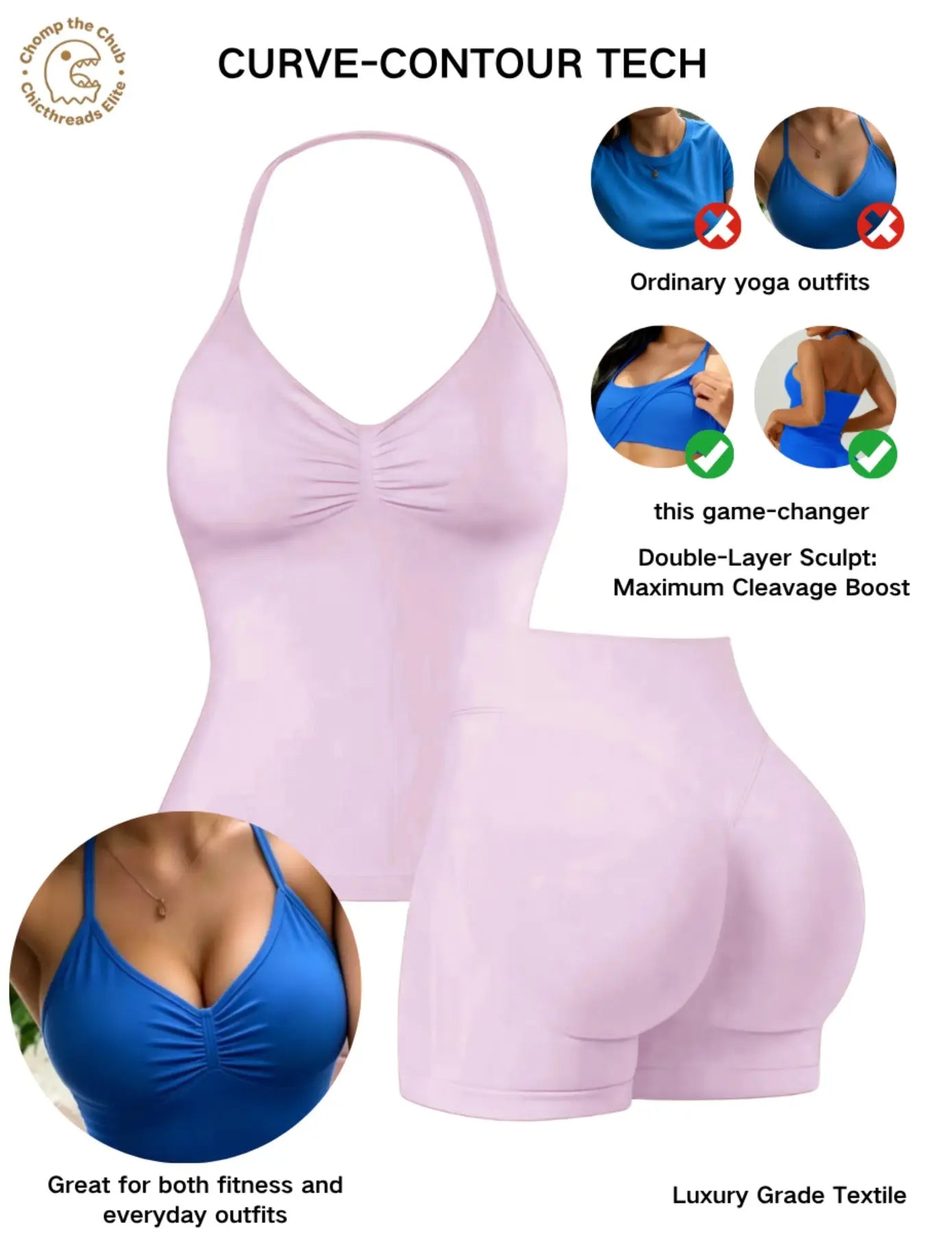 Bootie Lifting & Snatched Waist Yoga Set, Halter Ruched Top + High Waist Sculpting Shorts, Ideal for Gym, Yoga, Activewear, Gym Workout Set, High Stretch Sporty, Gym Clothes Workout