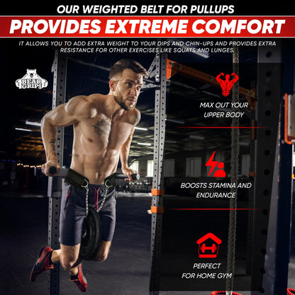 Bear Grips Dip Belt for Weightlifting - Workout Equipment Squat Waist Belt with Chain for Men and Women - Strength Training Equipment Dipping Belt for Powerlifting Pull Ups Squat Dips Deadlift