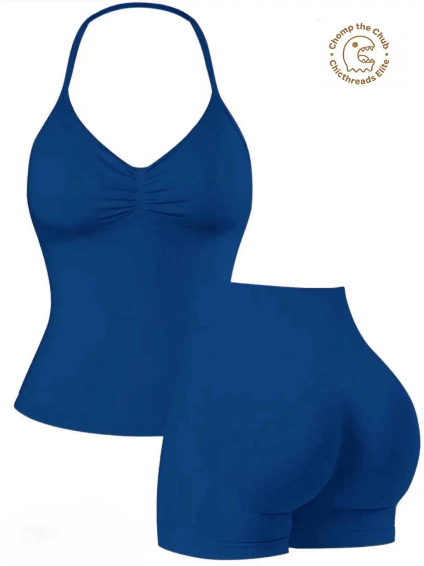 Bootie Lifting & Snatched Waist Yoga Set, Halter Ruched Top + High Waist Sculpting Shorts, Ideal for Gym, Yoga, Activewear, Gym Workout Set, High Stretch Sporty, Gym Clothes Workout