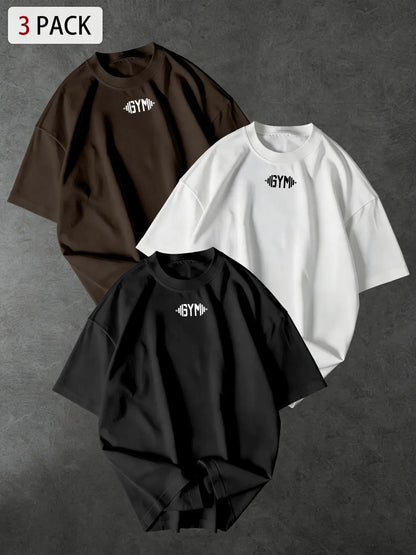 3-Pack Unisex Oversized Gym Tees with Minimalist "GYM" Chest Print, Casual Streetwear for Workout & Daily Wear, Gym Shirt, Activewear Fitness T Shirt, Gym T Shirts