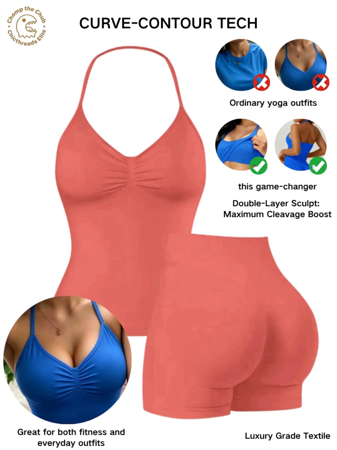 Bootie Lifting & Snatched Waist Yoga Set, Halter Ruched Top + High Waist Sculpting Shorts, Ideal for Gym, Yoga, Activewear, Gym Workout Set, High Stretch Sporty, Gym Clothes Workout