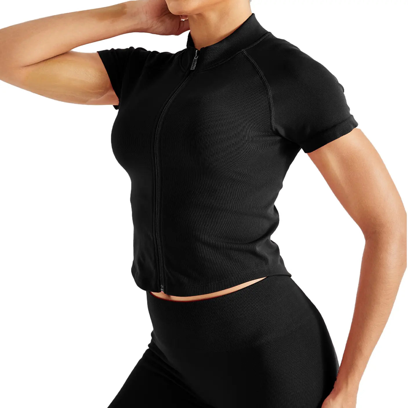 AUROLA Power Short Sleeve Zippy Ribbed Active Shirt for Women, Seamless Longline Workout T‑Shirt Athletic Yoga Zip up Top