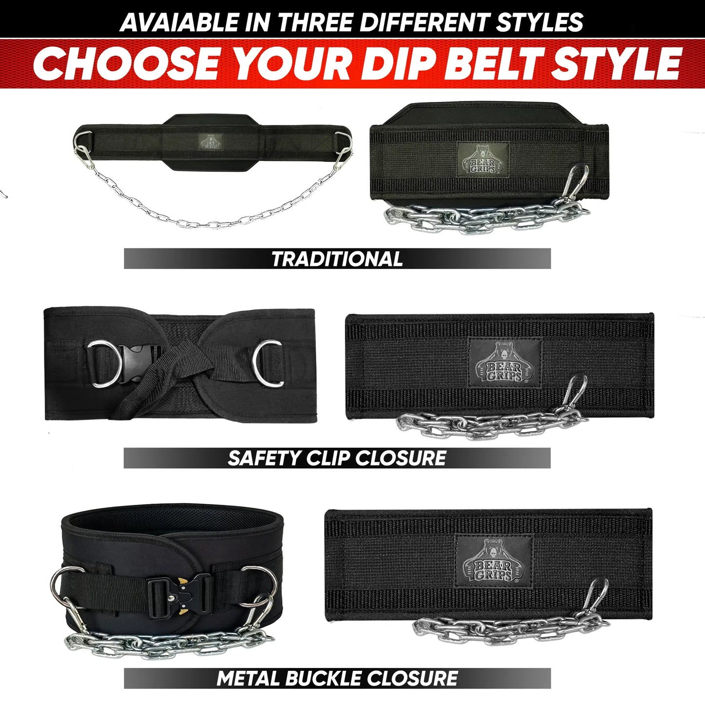 Bear Grips Dip Belt for Weightlifting - Workout Equipment Squat Waist Belt with Chain for Men and Women - Strength Training Equipment Dipping Belt for Powerlifting Pull Ups Squat Dips Deadlift