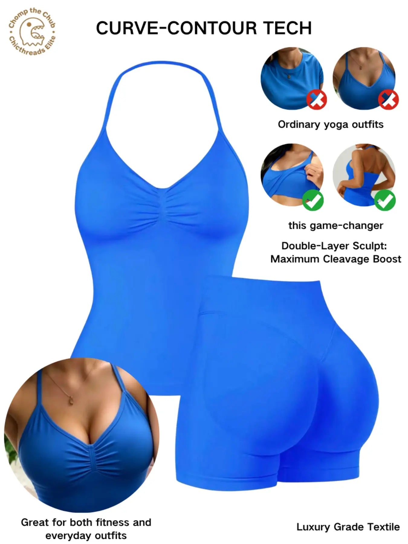 Bootie Lifting & Snatched Waist Yoga Set, Halter Ruched Top + High Waist Sculpting Shorts, Ideal for Gym, Yoga, Activewear, Gym Workout Set, High Stretch Sporty, Gym Clothes Workout