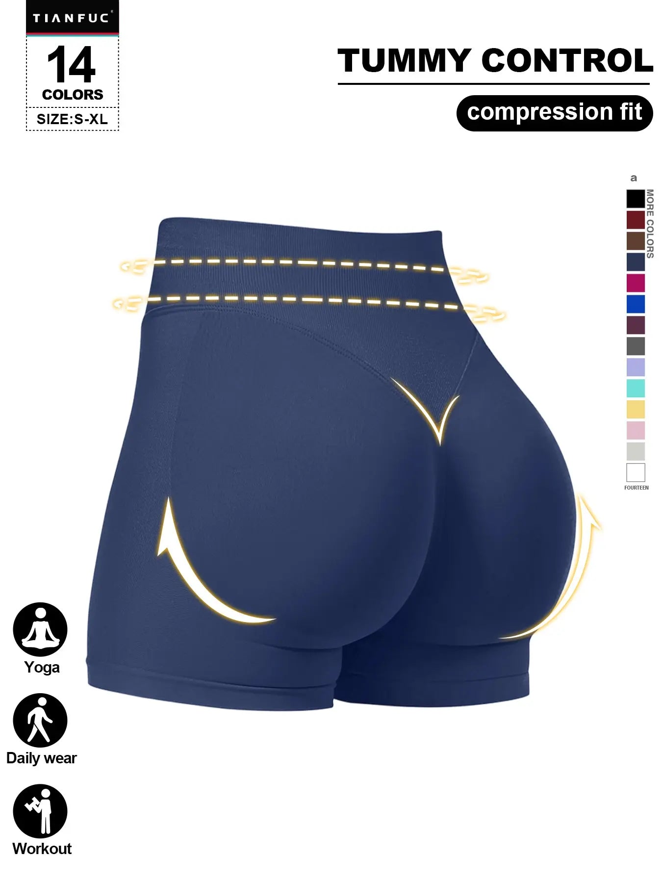 Women'S Seamless Butt Lifting Elastic Waist Sports Shorts Gym Training Shorts for Gym Workout All Seasons