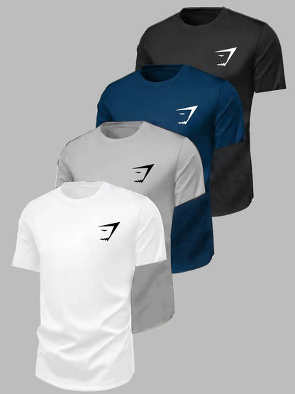 Men'S Quick-Dry Gym T-Shirt, Fitness Workout Shirt, Workout Sportswear, Geometric Print, Short Sleeve, Loose-Fit, Casual Summer Top, Breathable, All Seasons