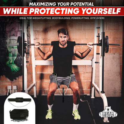 Bear Grips Dip Belt for Weightlifting - Workout Equipment Squat Waist Belt with Chain for Men and Women - Strength Training Equipment Dipping Belt for Powerlifting Pull Ups Squat Dips Deadlift