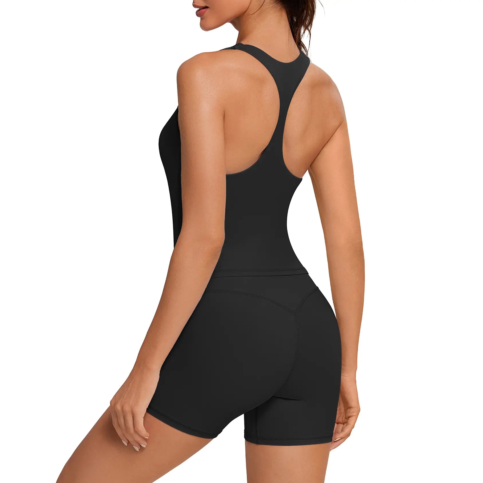 OMKAGI Workout Sets for Women Cute Square Neck Tank Tops Booty Biker Shorts Outfits