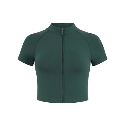 AUROLA Power Short Sleeve Zippy Ribbed Active Shirt for Women, Seamless Longline Workout T‑Shirt Athletic Yoga Zip up Top