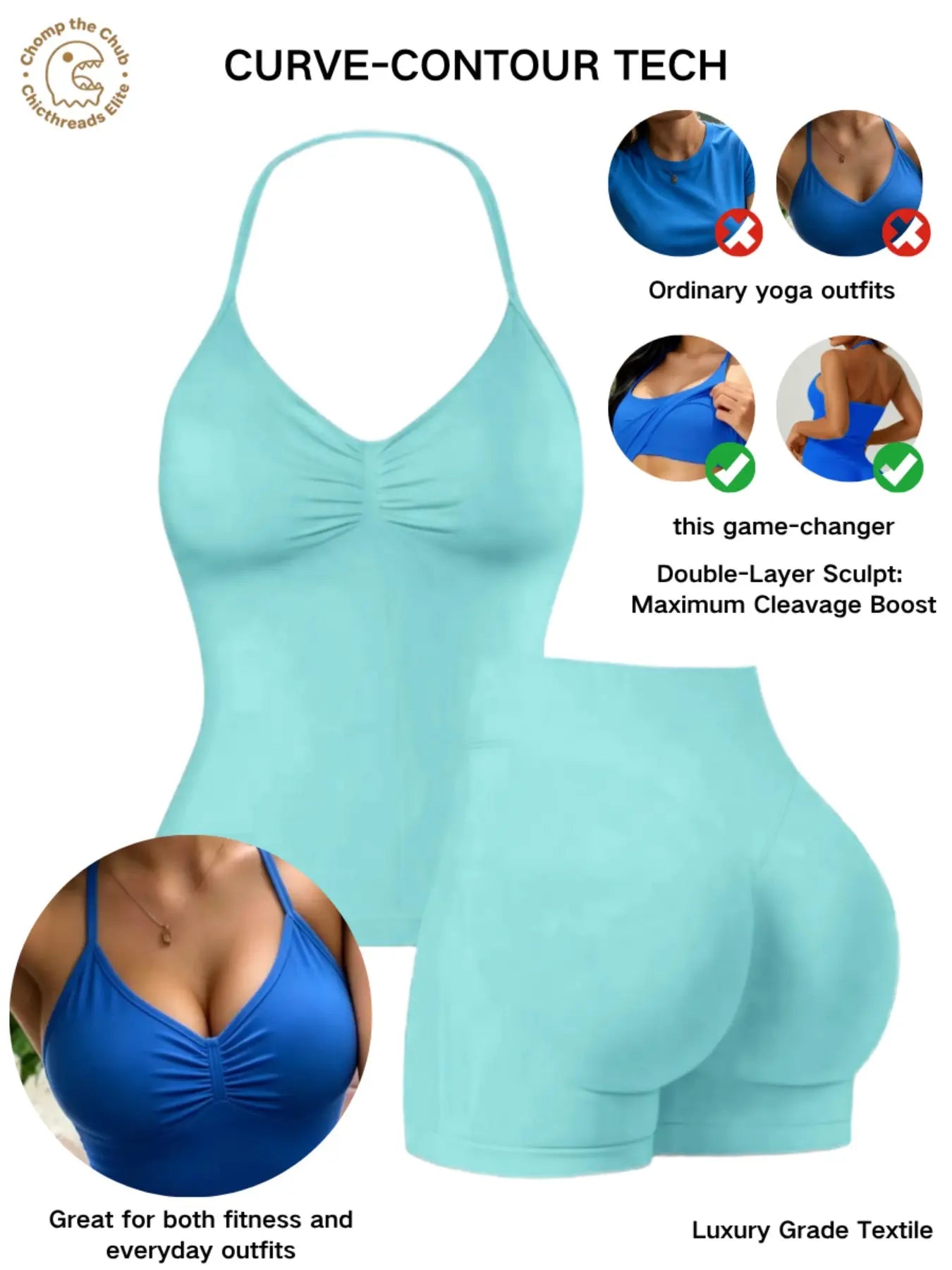 Bootie Lifting & Snatched Waist Yoga Set, Halter Ruched Top + High Waist Sculpting Shorts, Ideal for Gym, Yoga, Activewear, Gym Workout Set, High Stretch Sporty, Gym Clothes Workout