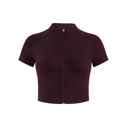 AUROLA Power Short Sleeve Zippy Ribbed Active Shirt for Women, Seamless Longline Workout T‑Shirt Athletic Yoga Zip up Top