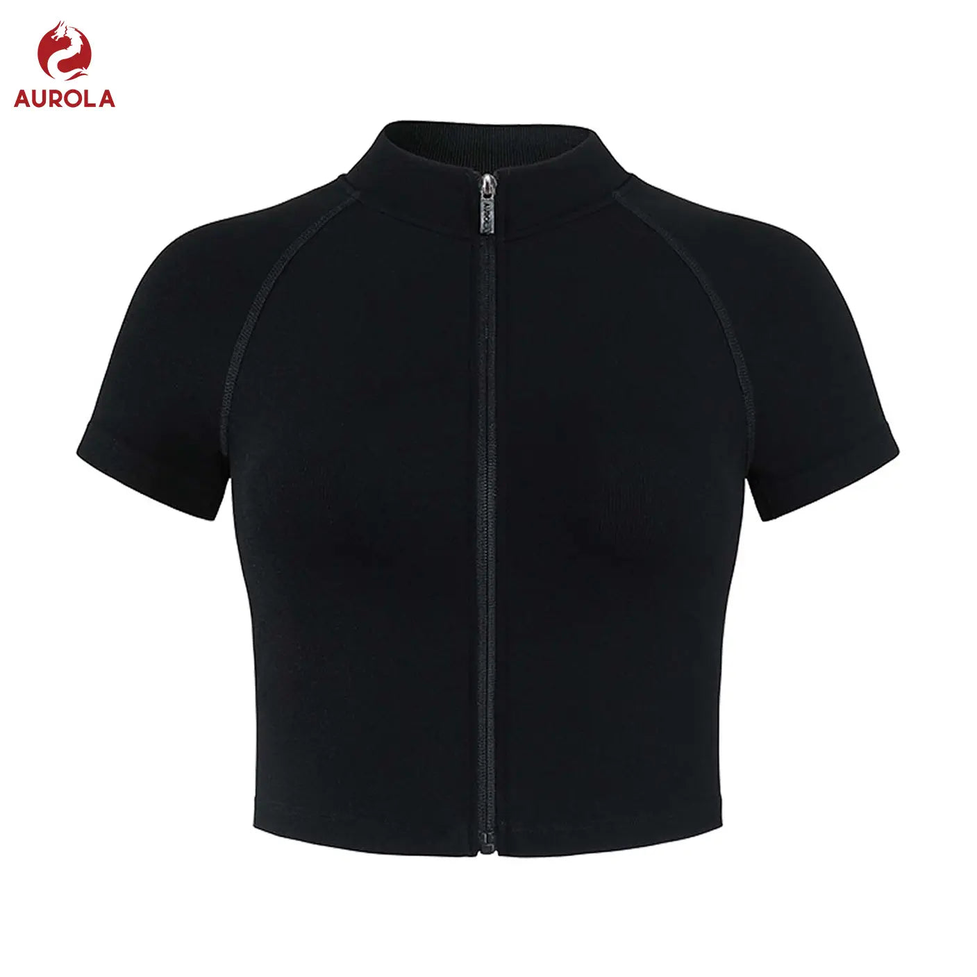 AUROLA Power Short Sleeve Zippy Ribbed Active Shirt for Women, Seamless Longline Workout T‑Shirt Athletic Yoga Zip up Top