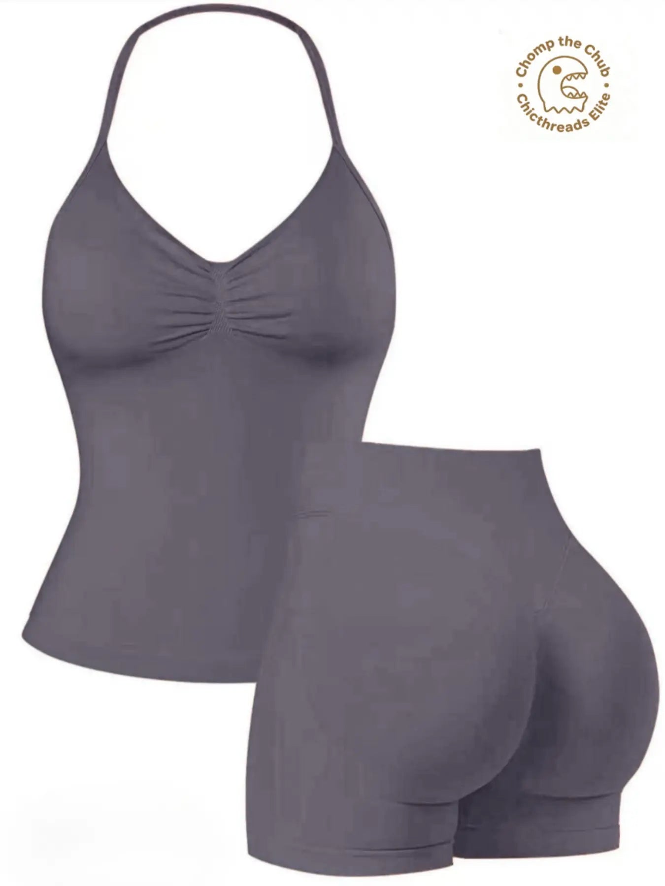 Bootie Lifting & Snatched Waist Yoga Set, Halter Ruched Top + High Waist Sculpting Shorts, Ideal for Gym, Yoga, Activewear, Gym Workout Set, High Stretch Sporty, Gym Clothes Workout
