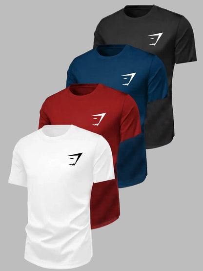 Men'S Quick-Dry Gym T-Shirt, Fitness Workout Shirt, Workout Sportswear, Geometric Print, Short Sleeve, Loose-Fit, Casual Summer Top, Breathable, All Seasons