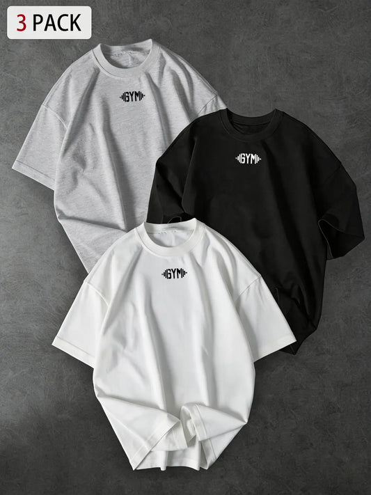 3-Pack Unisex Oversized Gym Tees with Minimalist "GYM" Chest Print, Casual Streetwear for Workout & Daily Wear, Gym Shirt, Activewear Fitness T Shirt, Gym T Shirts