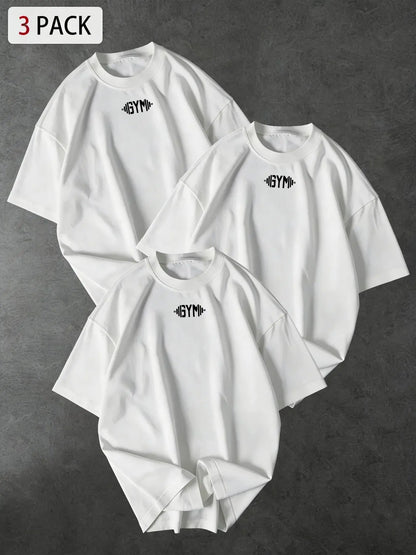 3-Pack Unisex Oversized Gym Tees with Minimalist "GYM" Chest Print, Casual Streetwear for Workout & Daily Wear, Gym Shirt, Activewear Fitness T Shirt, Gym T Shirts